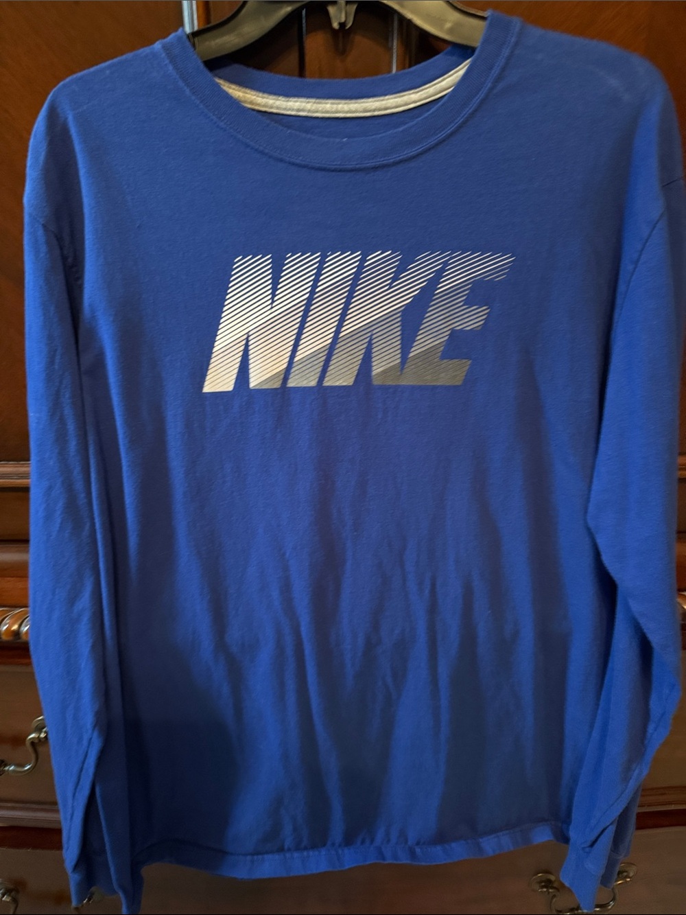 Nike Long-Sleeve Royal Blue Tee with Silver Logo